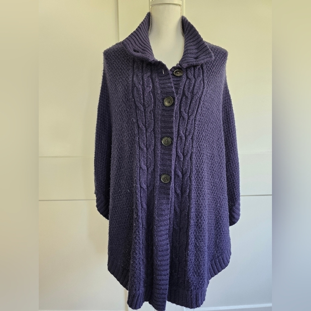 Women's Navy Cable Knit Sweater Cape